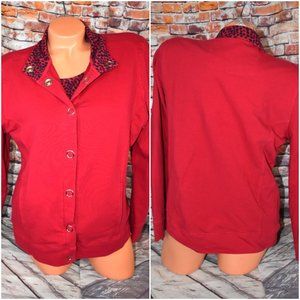 Onque Casuals L XL Red Gold Grommet Snap Up Shirt Jacket